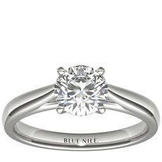 Tapered Cathedral Solitaire Engagement Ring in 14k White Gold